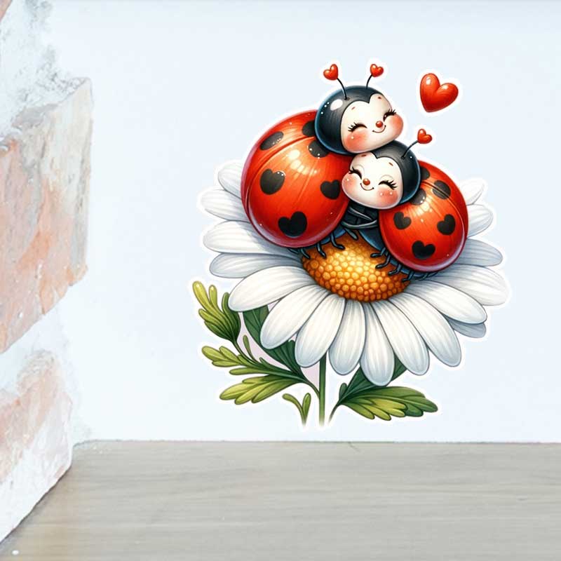 Pvc Panel Background - Sevimli Uğur Böceği Duvar Çıkartmaları Oturma