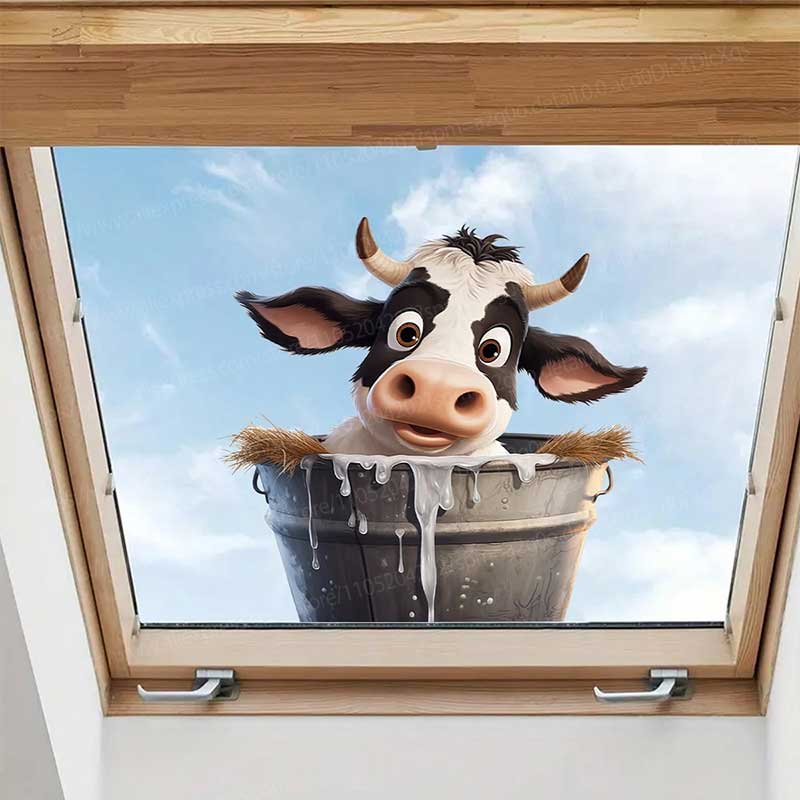 Pvc Panel Background - Sevimli İnek Duvar Çıkartmaları Kendinden Yapışkanlı